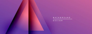 Soyut geometrik tasarım. Mor renkler katmanlı üçgenler oluşturur. Minimalist tarz, modern estetik, arka planlar için uygun..