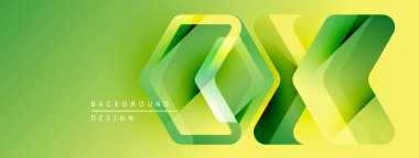 Soyut geometrik tasarım. Yeşil, sarı katmanlar dinamik görsel efekt yaratır. Sunumlar ve markalaşma için modern arkaplan.