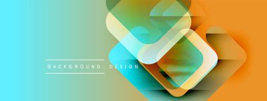 Soyut geometrik şekiller çakışıyor. Renkler maviyle turuncuya karışıyor. Modern tasarım elementleri dinamik görsel efekt yaratır.