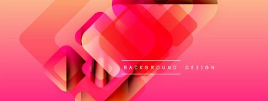 Soyut geometrik şekiller örtüşüyor, canlı pembe, turuncu gradyan oluşturuyor. Metin arka plan tasarımı okur. Modern görsel kompozisyon.