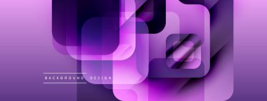 Soyut mor arkaplan. Üst üste binen kareler modern, dinamik görsel efekt yaratır. Gradyan gölgeler derinlik ve doku ekler.