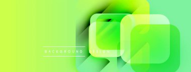 Parlak yeşil soyut arka plan. Üst üste binen kareler dinamik görsel efekt yaratır. Modern tasarım elementleri pürüzsüz eğimler sunar.