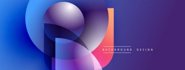 Soyut gradyan şekiller çakışıyor. Mavi, mor, pembe renkler modern tasarım yaratır. Metin arka plan tasarımı okur. Yumuşak geçişler kompozisyona hakim..