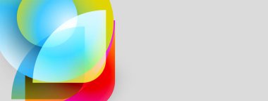 Soyut renkli şekiller örtüşür, dinamik görsel efekt yaratır. Parlak renkler, nötr arkaplanla tezat oluşturur. Modern tasarım.