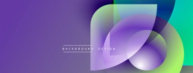 Soyut mor, yeşil tasarım. Üst üste binen şekiller modern görsel efektler yaratır. Metin arka plan tasarımı okur. Yumuşak gradyanlar.