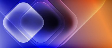 Soyut tasarım katmanlı kareler, gradyan renkler. Mavi turuncuya geçişler, dinamik görsel etki yaratıyor. Modern, şık bir sunum.