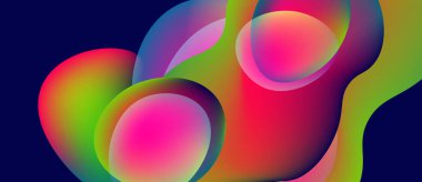 Canlı örtüşen daireler soyut renkli kompozisyon oluşturur. Pürüzsüz gradyanlar pembeleri, yeşillikleri, mavileri, sarıları harmanlarlar. Modern dijital sanat.