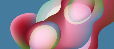 Soyut şekiller örtüşür, yumuşak eğimler yaratır. Renkler harmanlanmış pembe, kırmızı, mavi, greyder sıvı bileşimi. Modern tasarım.