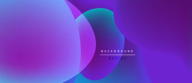 Soyut sıvı şekilleri mor, mavi renkleri harmanlıyor. Modern tasarım dinamik enerjiyi, pürüzsüz geçişleri çağrıştırıyor. Minimum metin arkaplan tasarımı okur.