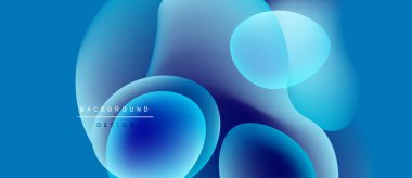 Soyut mavi şekiller örtüşür, dinamik görsel efekt yaratır. Renkler derinliği gösteriyor, modern tasarım estetiği. Arkaplanda metin ögeleri.