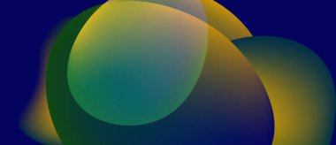 Soyut şekiller örtüşüyor, canlı renk değişimleri yaratıyor. Mavi, yeşil, sarı renkler kusursuz bir şekilde harmanlanır. Modern tasarım, akışkan formlar.