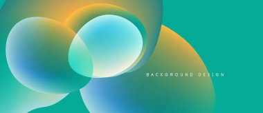 Soyut sıvı şekilleri örtüşür ve canlı renk değişimleri yaratır. Teal, mavi, turuncu renkler kusursuz bir şekilde harmanlanır. Modern tasarım ögesi.