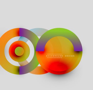 Soyut renkli daireler çakışıyor, dinamik görsel efekt yaratıyor. Arkaplan ve sunumlar için modern tasarım ögesi.