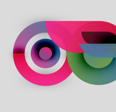 Soyut renkli tasarım. Üst üste binen daireler, dinamik görsel etki yaratır. Modern, canlı, geometrik şekiller cesur estetik sunar.