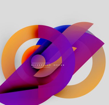 Soyut tasarım özellikleri üst üste binen renkli daireler, gradyanlar. Metin ögesine sahip modern kompozisyon, basit arkaplan.