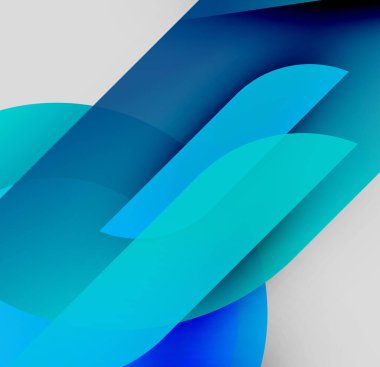 Soyut katmanlar, mavi renkler, pürüzsüz eğimler dinamik bileşim oluşturur. Minimalist tasarım, sakin ve modern estetiği çağrıştırıyor.
