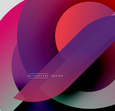 Soyut kompozisyon. Üst üste binen renkli şekiller dinamik görsel efekt yaratır. Gradyan renkler harmanlanır, modern tasarımı oluşturur.