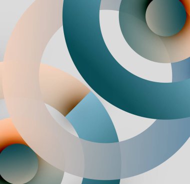 Soyut kompozisyon. Üst üste binen daireler, yumuşak eğimler, sessiz renkler modern görsel deneyimler yaratıyor. Minimalist tasarım.