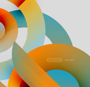 Soyut daireler örtüşüyor, canlı renk eğimleri yaratıyor. Modern tasarım elementleri dinamik bileşimi, pürüzsüz geçişleri önerir.