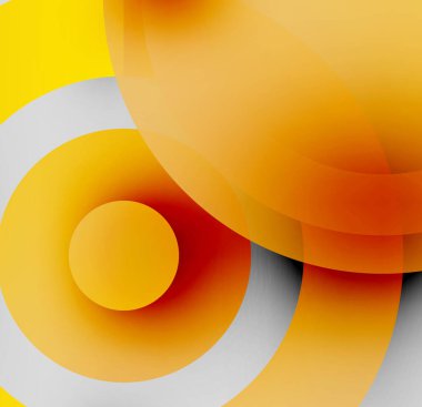 Soyut kompozisyon. Üst üste binen daireler, canlı renkler, dinamik şekiller modern görsel deneyimler yaratır. Yumuşak eğimler, sıcak melodiler hakim..