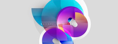 Soyut renkli şekiller örtüşür, dinamik görsel efekt yaratır. Modern tasarım elementleri yenilik, enerji, akıcılık öneriyor.