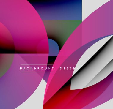 Soyut kompozisyon. Üst üste binen şekiller dinamik görsel efekt yaratır. Canlı renkler harmanlanır, modern tasarım oluşturulur.