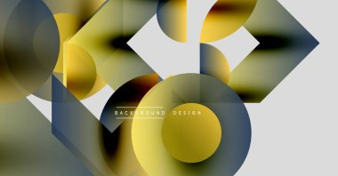 Soyut geometrik şekiller çakışıyor. Altın, gri, beyaz renkler modern tasarım yaratır. Yumuşak eğimler derinlik ve görsel ilgi ekler.