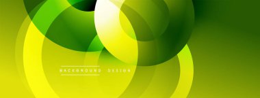 Soyut yeşil sarı tasarım. Üst üste binen daireler dinamik görsel efekt yaratır. Çeşitli projeler için modern arkaplan.