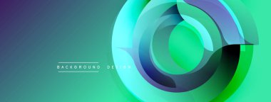 Soyut tasarım, üst üste binen daireler, canlı turkuaz, yeşil renkler. Gradyan efektli modern arkaplan, basit metin etiketi.