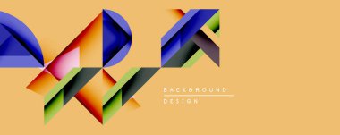 Soyut geometrik tasarım renkli örtüşen şekiller içerir. Parlak renkler sıcak bej arka plana karşı dinamik kompozisyon oluşturur. Arka planlar için modern görsel öge.