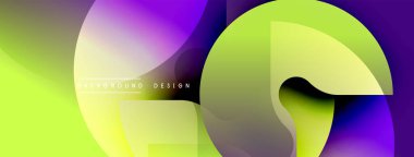 Soyut enerjik tasarım. Sıvı şekiller mor, yeşil ve sarı renkleri harmanlıyor. Dijital projeler ve sunumlar için modern arkaplan.