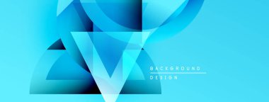 Soyut mavi tasarım geometrik şekiller, gradyanlar, eğriler içerir. Arka planlar, pankartlar, sunumlar için modern estetik.