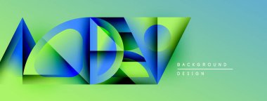 Soyut geometrik şekiller canlı mavi ve yeşil renkleri harmanlarlar. Modern tasarım derinlik, hareket ve görsel ilgi gösteriyor. Arkaplanda metin ögeleri.