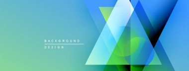 Soyut geometrik şekiller örtüşüyor, canlı mavi, yeşil bir eğim yaratıyor. Arkaplan ve sunumlar için modern tasarım ögesi.