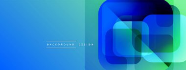 Soyut geometrik şekiller çakışıyor. Mavi, yeşil gradyanlar modern arkaplan oluşturur. Metin arka plan tasarımı okur. Minimalist stil.