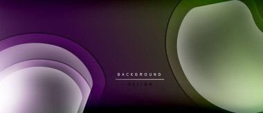Soyut arkaplan, katmanlı şekiller, mor, yeşil renkler. Dijital projeler için uygun, gradyan efektli modern tasarım.