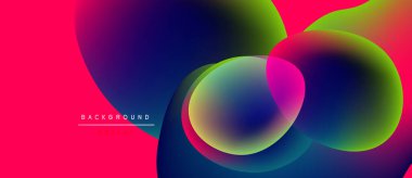 Canlı soyut arkaplan özellikleri üst üste binen renkli çemberler. Gradyan gölgeler pembe, mavi, yeşil, mor renkleri harmanlıyor. Modern tasarım ögesi.
