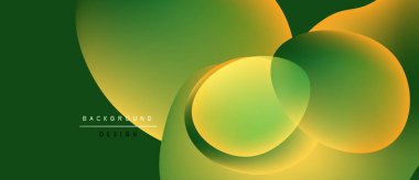 Soyut yeşil arkaplan. Üst üste binen sarı daireler dinamik görsel efekt yaratır. Modern tasarım elementleri pürüzsüz eğimler sunar.