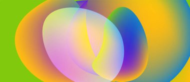 Soyut renkli şekiller çakışıyor. Hareketli gradyanlar akışkan formlar yaratır, hareket, enerji, ışık etkileşimi. Modern tasarım ögesi.