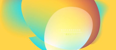 Soyut renkli arkaplan. Üst üste binen şekiller canlı eğimler yaratır, sarı genel bileşime hakim olur. Modern tasarım ögesi.