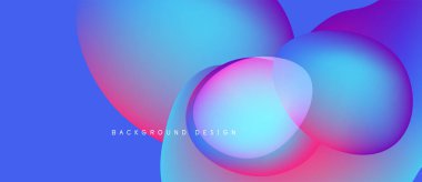 Soyut, enerjik tasarım, üst üste binen daireler. Renkler, maviler, pembeler, turkuazın salgıladığı görsel efektler. Modern, pürüzsüz gradyanlar kompozisyona hakim.