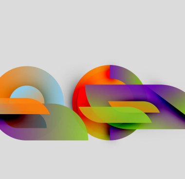 Soyut renkli şekiller örtüşür, dinamik görsel efekt yaratır. Gradyanlar renkleri karıştırır, akış bileşimi oluşturur. Modern tasarım.