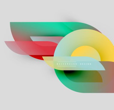 Soyut renkli şekiller örtüşür, dinamik bileşim yaratır. Gradyanlar, modern görsel deneyim sunarak sorunsuz bir şekilde harmanlanırlar. Metin arkaplan tasarımı okur.