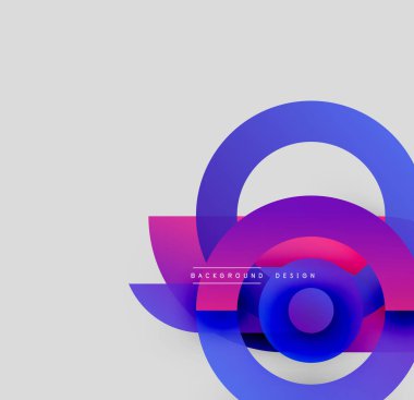 Soyut tasarım üst üste binen daireler, canlı mor renkler, modern estetik. Minimalist kompozisyon, temiz çizgiler, eğim etkisi.