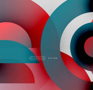 Soyut geometrik şekiller çakışıyor. Kırmızı, deniz mavisi, gri, beyaz renkler harmanlanarak dinamik görsel efekt yaratır. Modern tasarım ögesi.