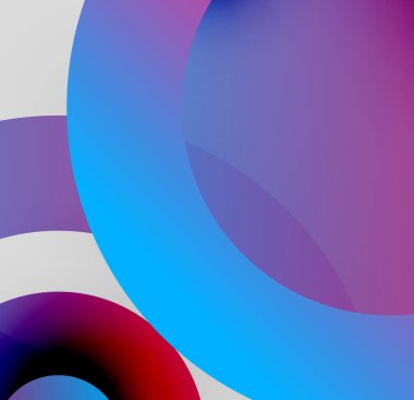 Soyut kompozisyon. Üst üste binen daireler, canlı renkler, pürüzsüz gradyanlar dinamik görsel deneyimler yaratır. Modern tasarım, renkli arkaplan.