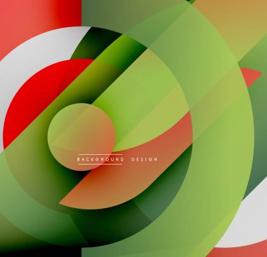 Soyut geometrik tasarım. Üst üste binen daireler, canlı renkler dinamik bileşim yaratır. Modern estetik, temiz çizgiler, görsel uyum.