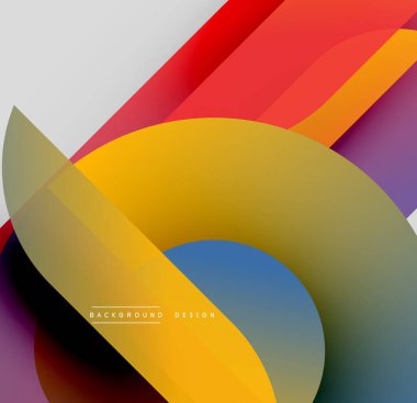 Soyut geometrik şekiller çakışıyor. Canlı renkler harmanlanarak, dinamik görsel efekt yaratır. Modern tasarım elementleri pürüzsüz eğimler sunar.