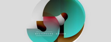 Soyut geometrik şekiller çakışıyor. Teal, kırmızı, beyaz, kahverengi renkler modern tasarım yaratır. Minimalist arka plan temiz estetik sunar.