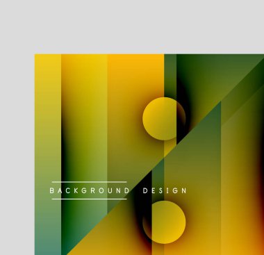 Soyut geometrik tasarım. Sarı, yeşil eğimler katmanlı şekiller, daireler yaratır. Projeler için modern arkaplan dokusu.